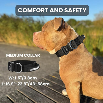 BULLYBREED Premium Dog Colar with Handle, Heavy Duty Dog Collar, Tactical Dog Collar, Quick-Release Metal Buckle, Thick Dog Collar, Dog Collar for Medium Dogs, Dog Collar for Large Dogs (Brown, M)