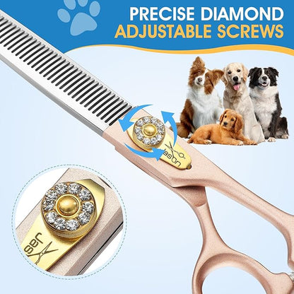 JASON Professional Dog Grooming Scissors - 7 Inch Thinning Shear Japanese 440C Stainless Steel Diamond Screw with 40 Teeth Dog Blender Scissors