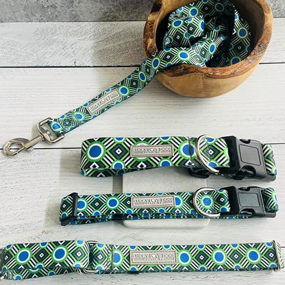 Lucky Love Dog Combo Set, Dog Collar & Leash Set for X-Small Dogs, Colorful Matching Collar and Leash Set for Girl or Boy Dogs, Stripes Leo Combo, XS