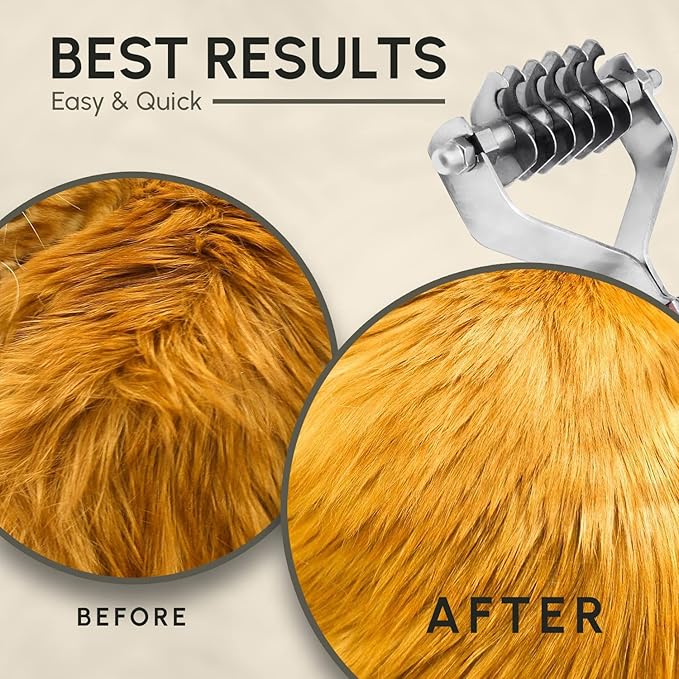 Flamia & Jabz Undercoat Rake for Dogs & Cats, Dematting Grooming Stripper Tool (6 Blades)