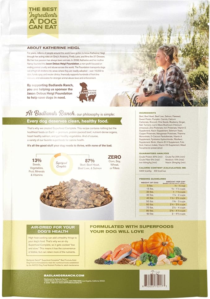 Superfood Complete, Air-Dried Adult Dog Food - High Protein, Zero Fillers, Superfood Nutrition by Katherine Heigl (64 oz., Beef Formula)