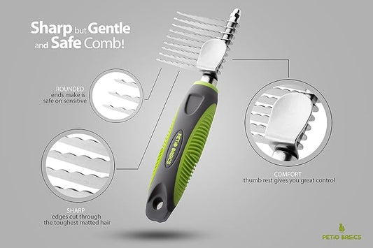Dematting Comb, Pet Grooming, Has Long, Sharp, Rounded-End Teeth to Gently, Cut Out Tangles - and Knots, from All Breeds, and Hair Types.
