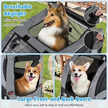 PETSITE Dog Bike Trailer, Dog Cart for Bicycle with 3 Breathable Mesh Entrances, Safety Flage, Easy Folding Pet Carrier with Quick Release Wheels, Pet Bike Trailer for Small & Medium Sized Dogs