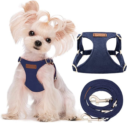 Puppytie No Pull xs Dog Harness with Multifunction Dog Leash,Soft Adjustable No Choke Escape Proof Pet Harness Vest,Navy,XS