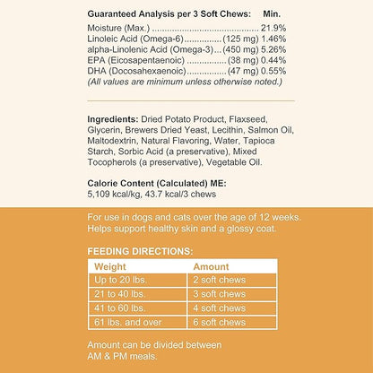 Omega 3 Fish Oil for Dogs -360 Soft Chew Omega Treats for Skin and Coat -Salmon Oil Blend of Essential Fatty Acids, Vitamins, Antioxidants, Minerals -Made in USA (2 Packs of 180, Chicken Flavor)