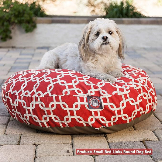 Red Links Small Round Indoor Outdoor Pet Dog Bed With Removable Washable Cover By Majestic Pet Products