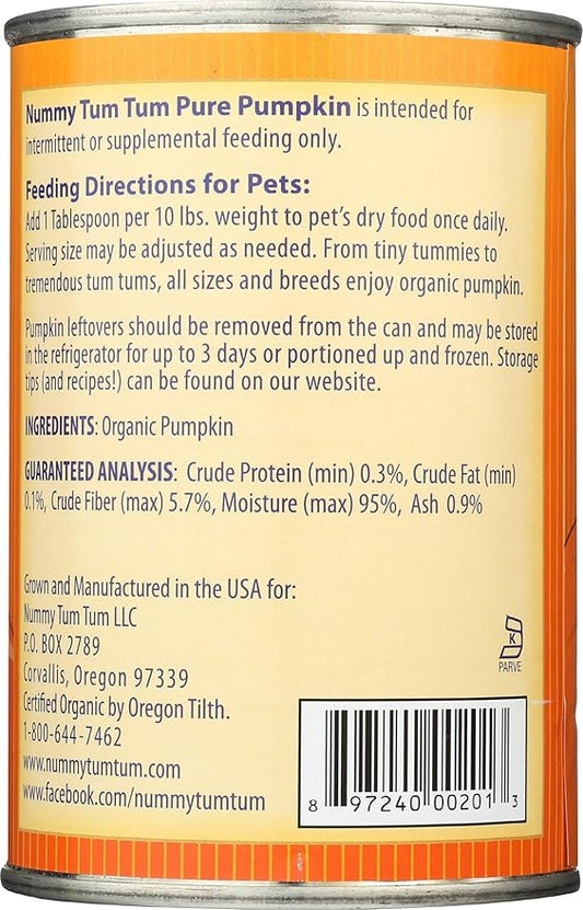 Organic Canned Pumpkin For Dogs, 15 OZ (Pack of 12)