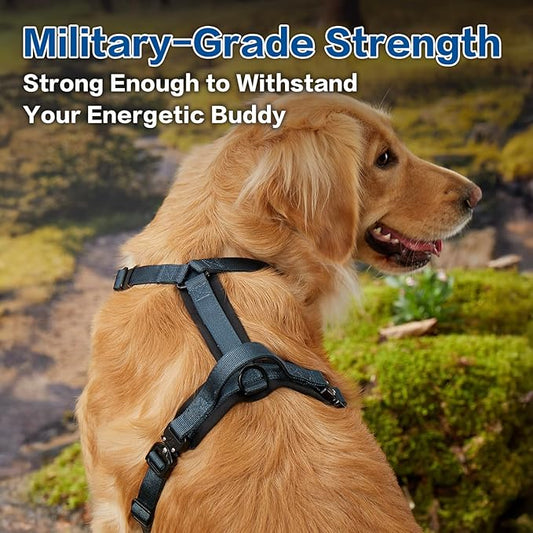 PawsPassion Dog Harness for Large Dogs, No Pull Dog Harness Easy Walk with Metal Hardware, Ergonomic Y-Shaped Design, Soft Padding, Padded Handle, Durable High-Tensile Nylon (Nightfall, L)