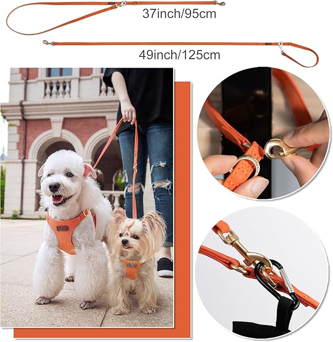 Puppytie No Pull XXS Puppy Harness with Multifunction Dog Leash,Soft Adjustable No Choke Escape Proof Pet Harness Vest,Orange,XXS