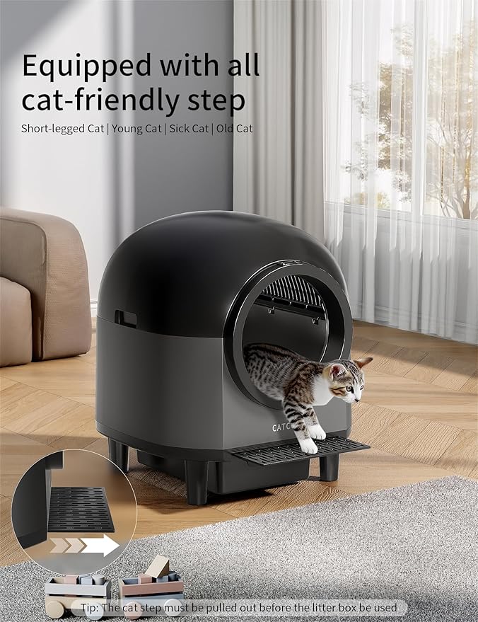 Automatic Cat Litter Box Self Cleaning with 10 Safety Radars,100L Smart Litter Box Used for 14 Days,Electric Litter Boxes with Stairs for Multiple Cats,APP-Control,Advanced Odor Control (Black)