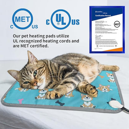 Cat Heating Pad 18x18 in Pet Heating Pad for Cats Waterproof Smart Thermostat Switch, Adjustable Heated Cat Bed, Adding Wire Rope Wires Cat Warming Pad-Blue
