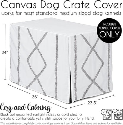 Sweet Jojo Designs White and Grey Bohemian Boho Chic Boy Girl Gender Neutral Unisex Dog Crate Cover – Kennel Covers 36 Inch Pet Cage Medium Farmhouse Shabby Designer Modern Elegant Geometric Textured