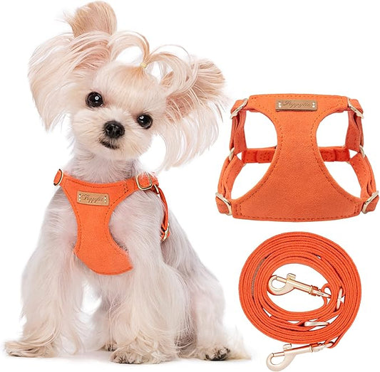 Puppytie No Pull XXS Puppy Harness with Multifunction Dog Leash,Soft Adjustable No Choke Escape Proof Pet Harness Vest,Orange,XXS