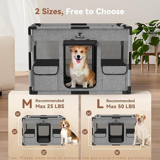 Cat Dog Playpen, 91x61x61cm Portable Puppy Playpen Dog Play Pen Indoors with Cover and Gate, Tear Resistant Thickened Fabric Waterproof Bottom Breathable Mesh Dog Fence, Gray & Black