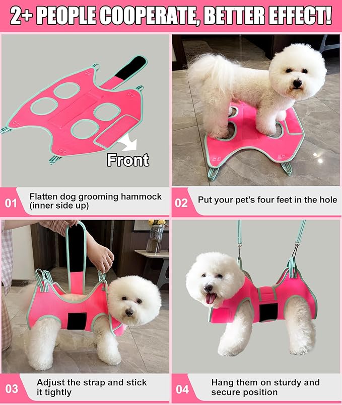Dog Grooming Hammock with Thick Fabric Neck Support & Wide Strap Restraint for Small Dogs
