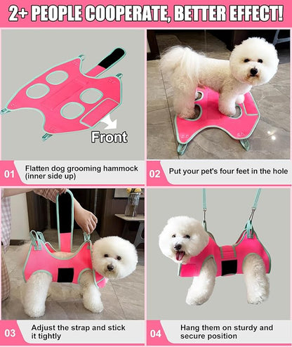 Dog Grooming Hammock with Thick Fabric Neck Support & Wide Strap Restraint for Small Dogs