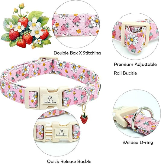 Lionheart glory Dog Collar Strawberries Print Pink Dog Collars Girl Spring Summer Cute Collar Pet Gift Durable Adjustable Dog Collar for Small Dogs