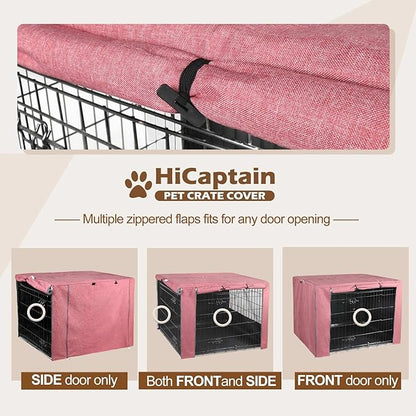 HiCaptain Pink Dog Crate Cover for 24 Inches Wire Crates, Heavy-Duty Polyester Indoor Dog Kennel Cover Universal Fit for 1 2 Doors Standard Metal Cage (Upgrade Two-Tone Pink)