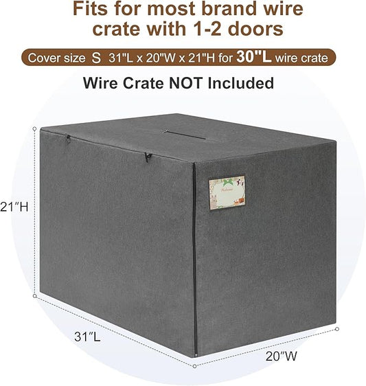 HiCaptain 30 inches Dog Crate Cover with Card Pocket, Heavy Duty Polyester Windproof Pet Kennel Cover Universal Fit for 1 or 2 Doors Standard Wire Crate (Grey)