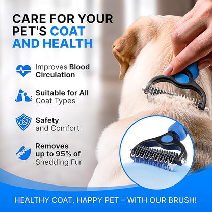 Dog Rake Brush for Shedding – Undercoat Rake for Long Haired Dogs – Reduces Loose Fur and Mats by 95%