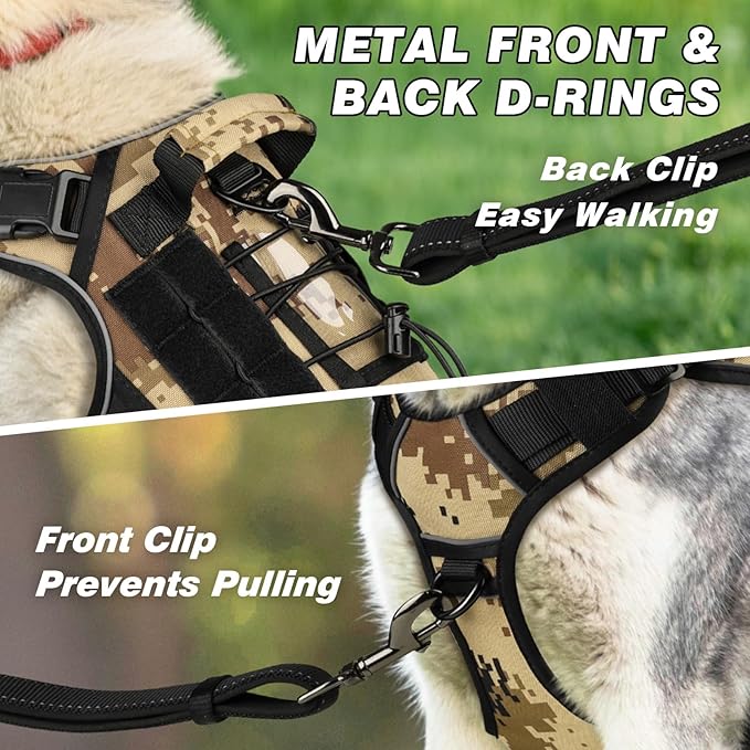 WINGOIN Tactical Dog Harness for Medium Dogs, Heavy Duty No Pull Dog Harness with Handle, Adjustable Reflective Military K9 Pet Vest for Pitbull, Female, Male, Walking, Hunting, Camo (M)
