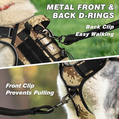 WINGOIN Tactical Dog Harness for Small Dogs, Heavy Duty No Pull Harness with Handle, Adjustable Reflective Military K9 Service Pet Vest for French Bulldog, Pug, Walking, Hunting, Camo (S)