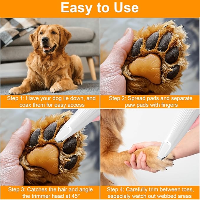 Dog Paw Trimmer, Saffory Trimmer with LED Light for Precision Trimming, Pet Electric Shaver for Small Cats, Dogs Paw Hair, Ears, Face, Rump and Eyes Grooming Kit
