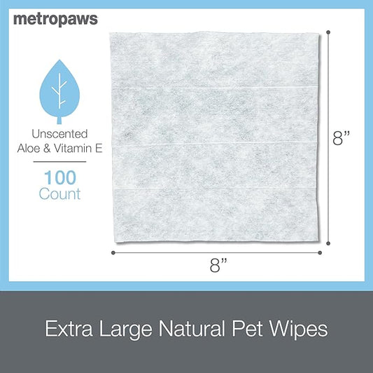 MetroPaws Unscented Dog Wipes, 100 Extra Large, Thick Cleaning Wipes & The Dog Waste Bag Dispenser & Holder, Bag Holder With 20 Bags for Leash - Navy