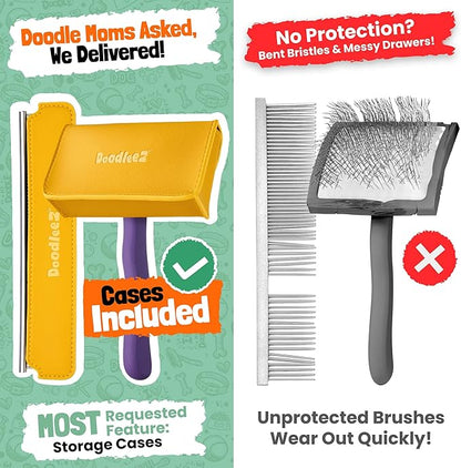 Slicker Brush for Dogs - Doodle Brush - Goldendoodles Labradoodles Bernedoodles - Goldendoodle Must Haves - Poodle Comb and Cases Included - Medium - Purple