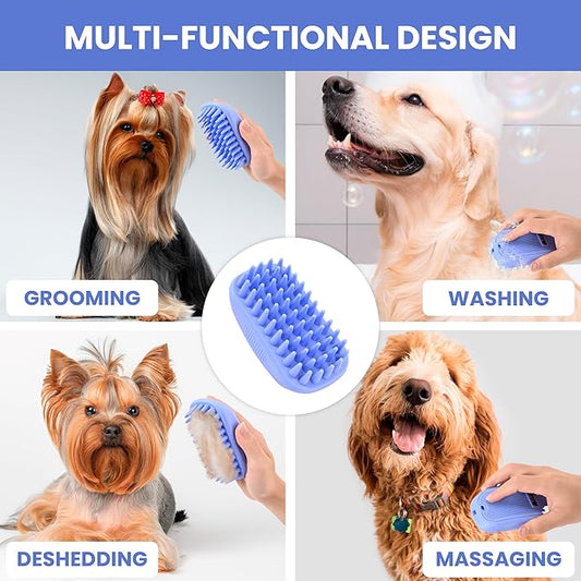 Bath Brush for Pet Grooming & Massage - Rubber Scrubbing Brush for Showers, Ideal for Long & Short Haired Dogs and Cats, Essential Puppy Accessory, Long Pins [We Love Doodles]