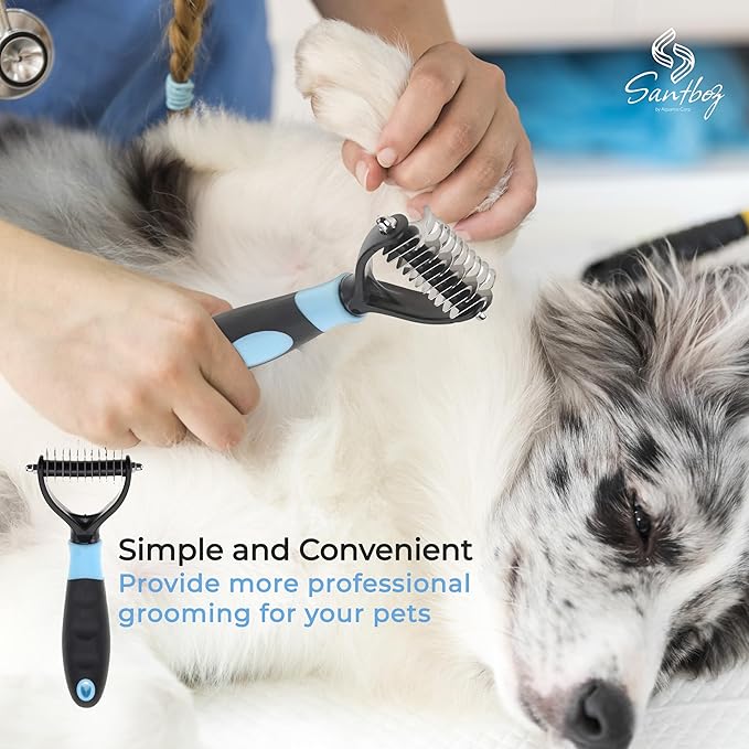 Deshedding Brush & Rake for Pets - 2-Sided Professional Grooming Tool Effectively Removes Knots, Tangles & Loose Hair from Cats & Dogs (4 IN)
