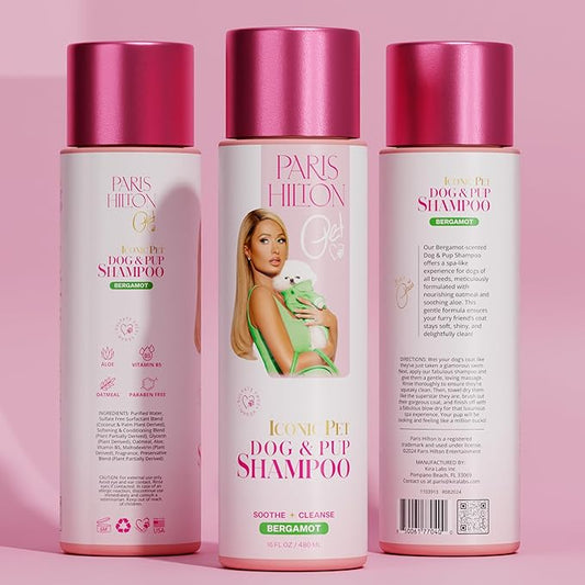 Paris Hilton Dog Shampoo - Fresh Citrus-Infused Bergamot Scent, Sulfate-Free Vegan & Hypoallergenic for All Dog Breeds, with Oatmeal & Aloe for Healthy Coats & Salon-Quality Grooming, 16oz (480ml)