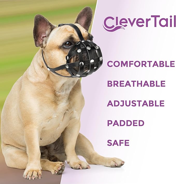 Soft Leather French Bulldog Muzzle – Frenchie Muzzle for Biting and Grooming – Short Snout Dog Muzzle for Small Brachycephalic Breed Dogs: Pug, Shih Tzu, Bulldogs, Boston Terrier (S Size)