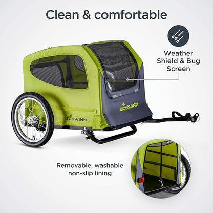 Schwinn Rascal Bike Dog Trailer, Carrier for Small and Large Pets, Easy Folding Cart Frame, Quick Release Wheel, Universal Bicycle Coupler, Washable Non-Slip Lining