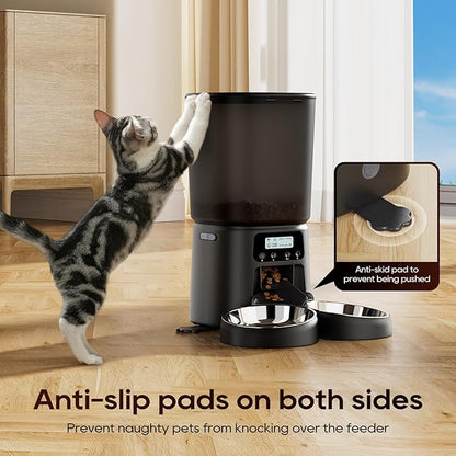 Automatic Cat Feeder for 2 Cats, 6L Timed Cat Dry Food Dispenser Dog Feeder up to 6 Meals & 30 Portions per Day,10S Voice Record,Flexible Schedule Timer Pet Feeder for Small Dogs, Black