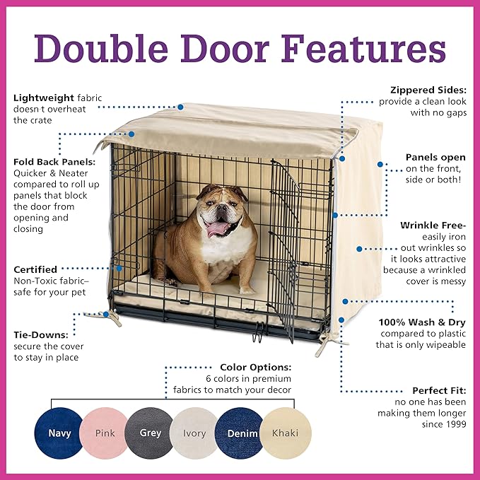 Pet Dreams Dog Crate Cover - Breathable Fabric Kennel Topper for Double-Door Crates, Fits iCrate Dog Cages 18, 24, 30, 36, 42, 48 Inches (Grey, XX Large, 48")