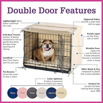 Pet Dreams Dog Crate Cover - Breathable Fabric Kennel Topper for Double-Door Crates, Fits iCrate Dog Cages 18, 24, 30, 36, 42, 48 Inches (Khaki, XX Large, 48")