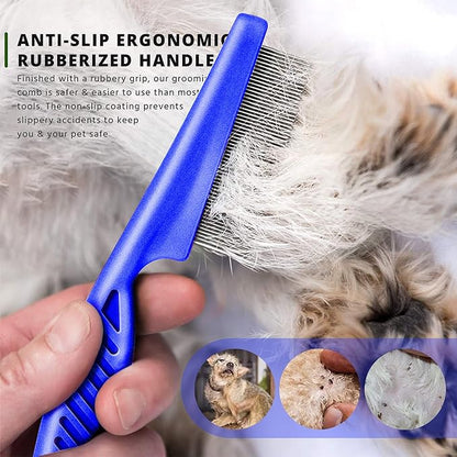 SKYPIA Multipurpose Fine Tooth Grooming Comb - 3 Packs, for Dogs, Cats, Puppies, Kittens, Removes Fleas, Ticks, Lice, Dandruff, and Hair Lice (Blue)