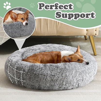 JOLLYVOGUE Dog Beds, Calming Small Dog Bed, Anti-Anxiety Dog Bed for Small Dogs, Fluffy Donut Dog Bed, Cozy Dog Cat Cushion Bed for Small Medium Dogs and Cats (20")