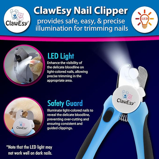 Dog Nail Clipper with Ultra Bright LED Light for Bloodline, Stainless Steel Pet Nail Trimmer with Safety Guard, Ergonomic Handle, Free Nail File for Smooth, Easy Grooming. Dogs and Cats(Pink)