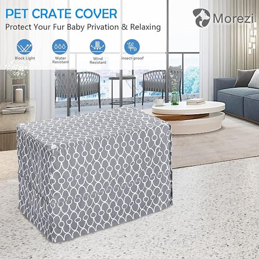 Dog Crate Cover for Wire Crates, Heavy Nylon Waterproof, Fits Most 30" inch Dog Crates, Easy to Put On, Take Off, and Adjust - Cover only - Gray - M