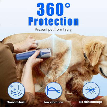 Cordless Cat & Dog Shaver, 5 Speed Low Noise Hair Clippers, Metal Blade & 8 Ceramic Comb Trimmer, Blue