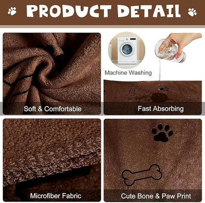 Chumia 4 Pcs Dog Towels for Drying Dog Puppy Bulk Microfiber Absorbent Paw Towel Pet Bathing Supplies Quick Drying for Medium Cats Pets Shower(24 x 40 Inch,Gray, Coffee)