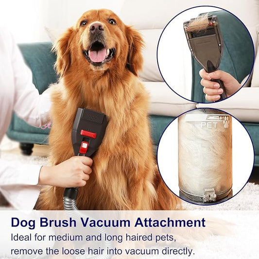 Upgrade Dog Hair Vacuum Attachment for Most Vacuum Cleaners, Pet Shedding Grooming Brush Tool Kit as Undercoat Deshedding Groomer with Long Extension Hose Adapters (Universal 1-1/4" to 1-3/4")
