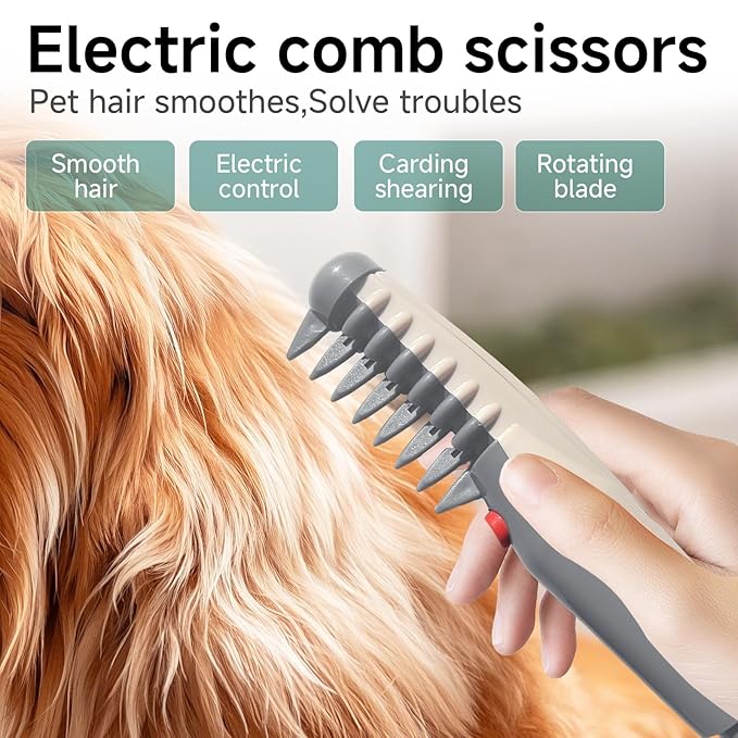 Mata-Ways Lifweb E-Comb e Comb for Dogs Cats，Glosrity 2025 2 In 1 Electric Pet Dog Hair Trimmer (1 PCS)