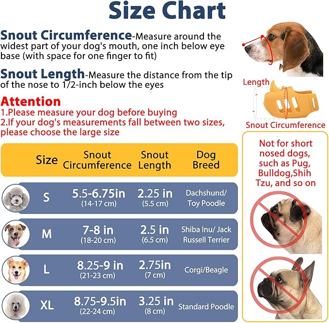 LUCKYPAW Dog Muzzle, Soft Muzzle for Small Medium Dogs Poodle Dachshund, Breathable Silicone Cage Mouth Cover to Prevent Biting and Chewing, Funny Rhino Muzzle with Adjustable Head Strap(Yellow, S)