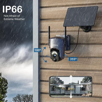 Xega 4 Pack Security Camera Wireless Outdoor 2K 360° PTZ Camera Solar Security Cameras 2.4G WiFi Video Surveillance w/Spotlight & Siren, Color Night Vision, AI Motion Detection, 2-Way Talk, IP66