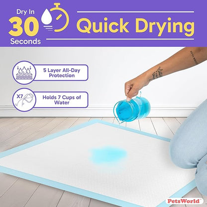 PETSWORLD Giant Dog Potty Pads, Odor-Eliminating, 36" x 36", Ultra Absorbent 5-Layer Leak-Proof Training Pads for Dogs & Cats (36x36, 25 Count)