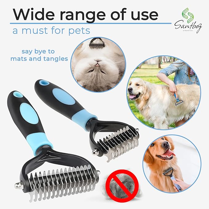 Deshedding Brush & Rake for Pets - 2-Sided Professional Grooming Tool Effectively Removes Knots, Tangles & Loose Hair from Cats & Dogs (4 IN)