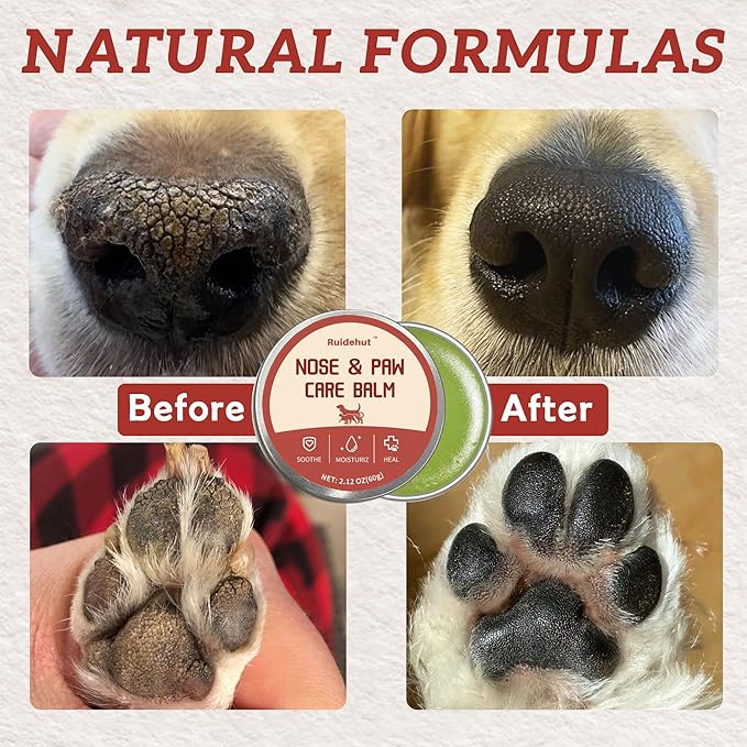 Natural Dog Paw Balm - Dog Nose Balm - Heals, Repairs & Moisturizes for Cracked Paws, Noses - Effective & Safe Dog Paw Protectant - for Dogs & Cats,2.12 Oz